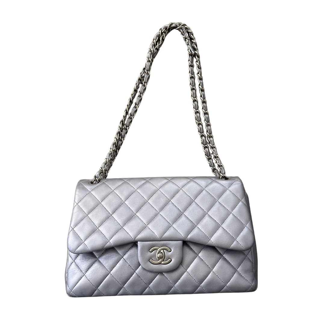 Chanel Jumbo Classic Double Flap Bag in Metallic Silver