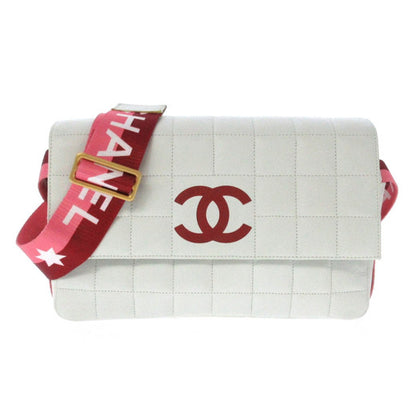 Chanel CC Star Sports White Red & Pink Trim Strap Chocolate Bar Leather Flap Crossbody Bag