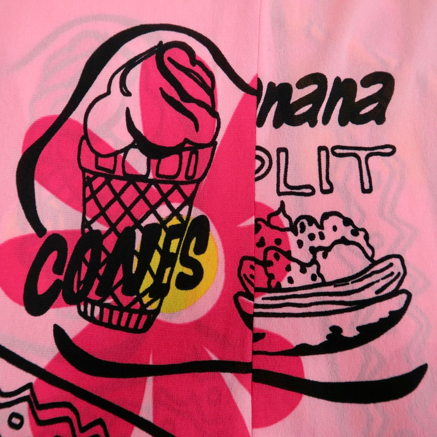 Banana Split Pink Graphic Mesh Top