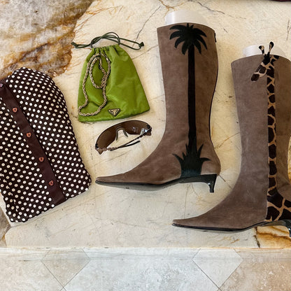 Moschino Giraffe Palm Tree Boots 1990s