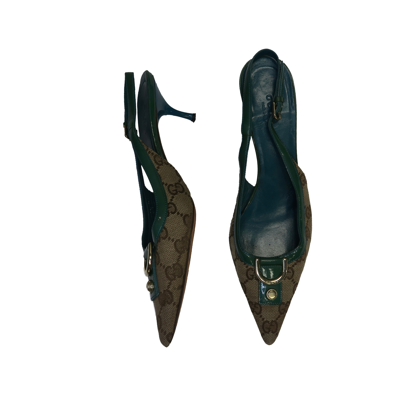 Gucci Monogram Slingback Kitten Heels