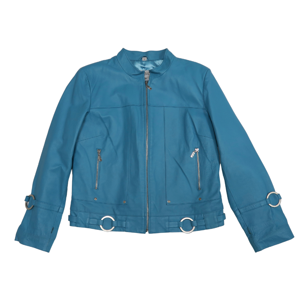 Blue Leather Moto Jacket